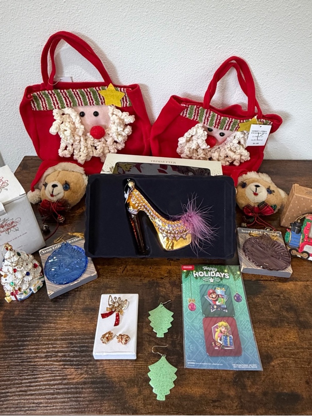 Christmas Lot Avon Hobby Lobby Dillard’s Ornaments Bags Pins Jewelry